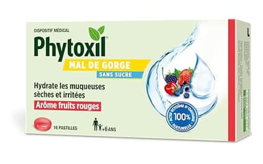 Phytoxil Pastilles Gorges irritées – Arôme Fruits rouges – Dispositif médical - Hydrate les muqueuses sèches et irritées et favorise leur régénération – Format 16 pastilles - A partir de 6 ans