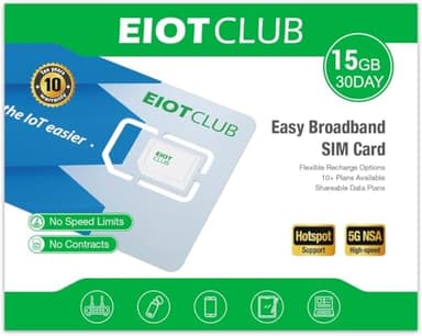 EIOTCLUB Carte SIM de Données 5G/4G LTE, 15 Go pour 33 Pays d’Europe, 30 Jours, sans Contrat, Idéale pour Routeurs, Hotspots Mobiles, Camping, Voyages en Van et Zones sans WiFi