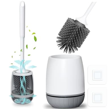 Brosse Toilettes WC, EWEIMA Brosse WC Silicone, Balayette Toilettes WC avec Support à Séchage Rapide et Base Anti-Goutte, Balai Toilette WC Montage Mural/au Sol pour Salle de Bain