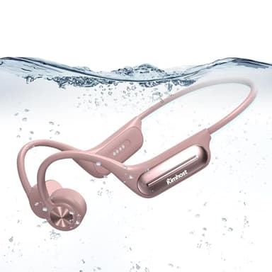 KIM HOST Casque Conduction Osseuse Bluetooth sans Fil Open Ear Écouteur Natation IP68 Etanche Mémoire MP3 32G Intégrée 8 Heures de Jeu pour Course à Pied Natation Cyclisme Fitness (Rose)