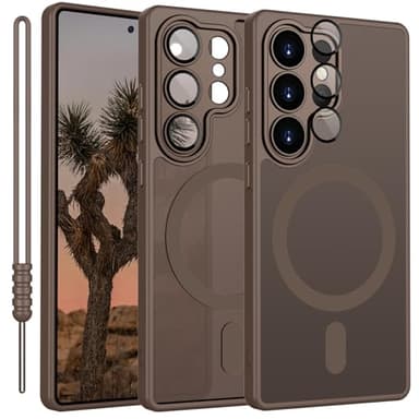 YUANDMI Coque de protection pour Samsung Galaxy S24 Ultra compatible avec MagSafe - Protection magnétique mate - Antidérapante, résistante aux rayures, anti-chocs - Marron
