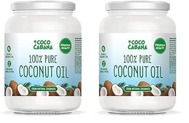 Coco Cabana 100% huile de coco pure 1L Qualité premium, végétalien, sans gluten et produits laitiers, produit de beauté naturel, peau, cheveux et cuisine Blanc (Lot de 2)