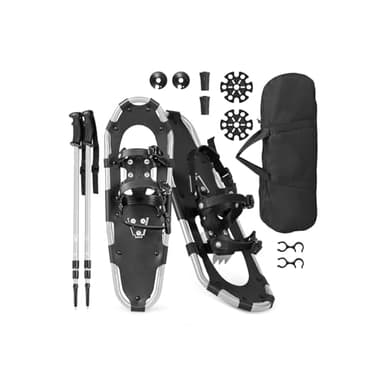 GYMAX Ensemble de Raquettes à Neige Légères, Raquettes 53/63/78 CM avec Fixation à Double Cliquet, Bâtons de Randonnée et Sac de Transport, pour Hommes, Femmes, Enfants (53 x 21, Argent)