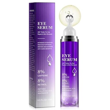 Sérum Contour des Yeux avec 8% de Caféine 15ml, Contour des Yeux, Crème Anti Cernes et Rides Instantané, Repulpe, éclaircit Et réduit les Poches Sous les Yeux