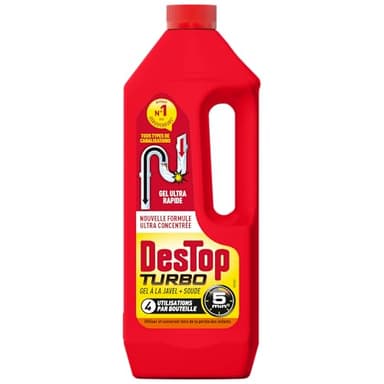 Destop Turbo - Gel désinfectant et déboucheur canalisation - Selon le type d'utilisation - 1L