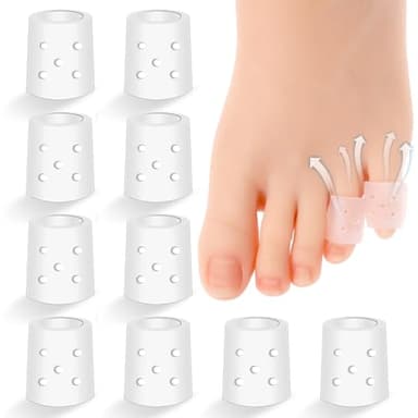 10 Pièces de Capuchons en Gel pour Orteils Respirants, Protection Silicone pour Petits Orteils, Manchons Doux pour Hommes et Femmes contre les Cors, Ampoules et Soulagement Douleur(Mit Löchern)