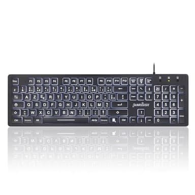 Perixx PERIBOARD-317, Clavier Rétroéclairé Filaire USB pour Windows – Touches à Membrane avec Rétroéclairage LED Banc – AZERTY Français