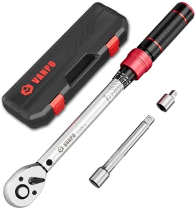 VANPO Clé Dynamométrique 3/8'', 5-60NM Cle Dynamométrique Set avec Adaptateur 3/8"-1/4", Barre d'extension 125 mm pour Vélo et Moto, Remplacement de Bougie D'allumage de Auto