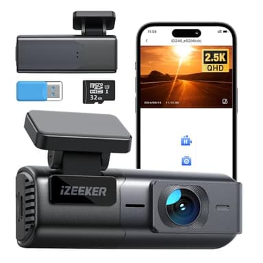 iZEEKER 2.5K Dashcam Voiture, Camera Voiture 1440P WiFi, Mini Dash Cam Avant avec App Contrôle, Carte SD 32G, Vision Nocturne, WDR, Capteur G, Enregistrement en Boucle, Mode Parking 24H