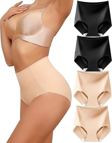 Levao Lot de 4 Culotte Gainante Femme Sculptantes Taille Haute sous-Vêtements Invisibles Slips sans Coutures Respirable Confortable S-XXL