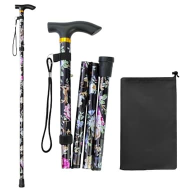 Canne de marche pliable - Canne de marche pliable - Hauteur réglable - Bâton de voyage flexible et léger - Aide à l'équilibre - Avec 1 sac noir avec cordon de serrage