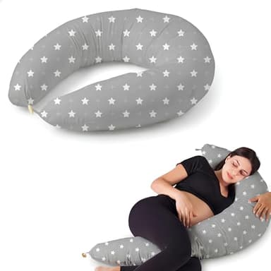 Coussin de Grossesse et Allaitement XXL Oreiller de Maternité pour Femmes Enceintes et Bébé Coussin Multifonctionnel avec Taie en 100% Coton pour Dormir sur Le Côté et l'activité du Tummy Time