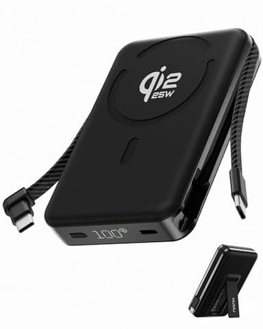 KU XIU [Qi2.2-Certifié 25W ] [à l'État Solide] Batterie Externe pour MagSafe, 10.000 mAh Batterie Externe sans Fil Magnétique pour iPhone Séries 17-12, 35W Powerbank Charge Rapide avec Câble Intégré