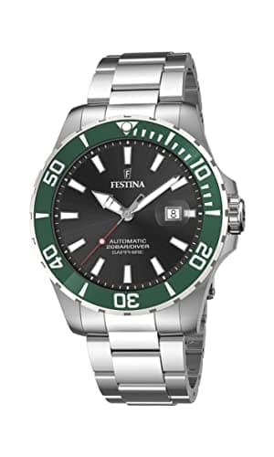 Festina Montre Homme Automatique en Acier Inoxydable 316L Argenté Montre Analogique Homme - Calendrier - Verre Saphir Haute Résistance - Étanche 20 ATM F20531/2