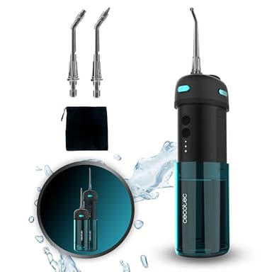 Cecotec Toothcare Jet Splash Hydropulseur dentaire portable compact et léger de voyage avec 3 modes et jusqu'à 8 intensités, capacité de 150 ml et 2 buses interchangeables, IPX7, imperméable