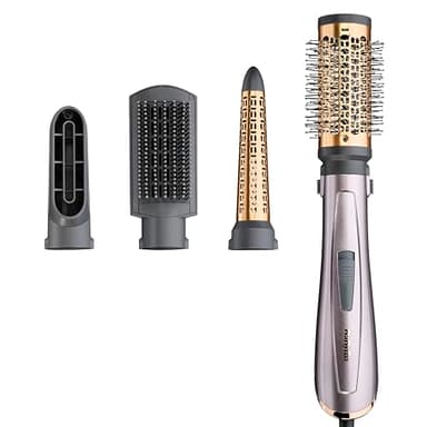 BaByliss Brosse soufflante Air Style 1000 - Brosse soufflante Tout en Un : séchage, volume, lissage et boucles, Technologie ionique Anti-Frisottis , 4 Accessoires, Cuivre/Gris, AS136E