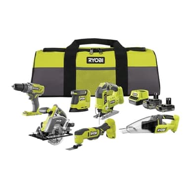 RYOBI - Kit 6 outils 18V ONE+ RCK186O-242SZL : Percesue à percussion 50nm, Scie sauteuse, Ponceuse triangulaire, outil multi-fonction
