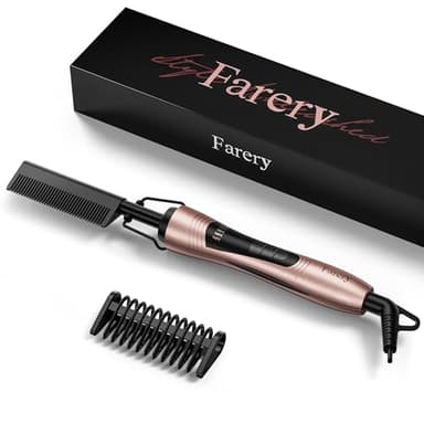 Farery Peigne Chauffant pour Perruques, Peigne à Lisser, fer à Lisser pour Cheveux Afro et Barbe, Température Réglable, Double Tension, Arrêt Automatique