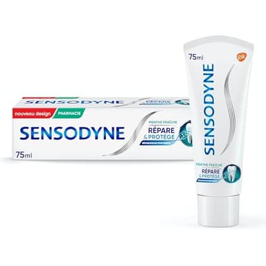 SENSODYNE - Dentifrice Répare & Protège - Réparation En Profondeur des Dents Sensibles - Effet Cliniquement Prouvé pour Soulager la Sensibilité Dentaire - À Base de Novamin - Menthe Fraîche - 75 ml
