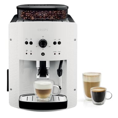 Krups Machine à café broyeur grain, 2 expresso simultanés, Nettoyage automatique, Buse vapeur Cappuccino, Essential blanche EA810570