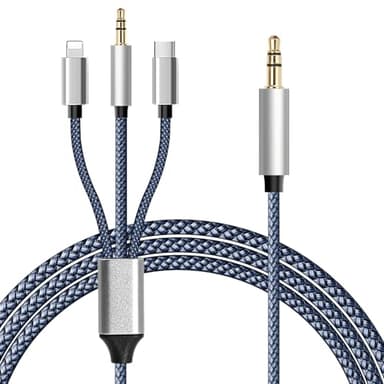 Quevati Câble AUX pour i-Phone, [certifié MFI] 3 en 1, câble AUX USB-C 3,5 mm, câble AUX compatible avec iPhone 16/15/14, iPad, robuste et durable (sans fonction d'appel)