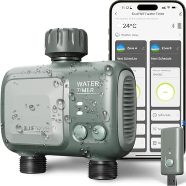 Programmateur Arrosage WiFi 2 Voies, Johgee arrosage automatique pour jardin, Arrosage Intelligent avec Contrôle APP et La Météo Connecté, minuterie d'irrigation programmable et Arrosage à Distance