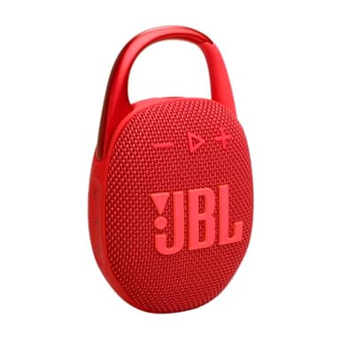 JBL Clip 5, Enceinte Bluetooth ultra-portable, mousqueton intégré, son JBL Pro, basses percutantes, 12 heures d'autonomie, fonction Playtime Boost, résistante à l'eau et à la poussière IP67, en rouge