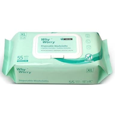 WhyWorry XL Lingettes Nettoyantes pour Adultes, Lingettes Humides Extra Épaisses 20 x 30 cm avec Aloès pour le Corps, Lingettes pour Incontinence et Hygiène Intime, 55 Unité