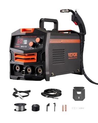 VEVOR Poste à Souder MIG, 130 A, Machine de Soudage MIG Synergique Noyau de Flux sans Gaz Fil Fourré, Soudeuse Portable Soudeur Puissant avec Technologie d'Onduleur IGBT, Écran d'Affichage Numérique