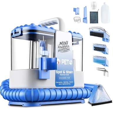 Nettoyeur canapé tissu, 16Kpa Shampouineuse Canapé 600W, Aspirateur Nettoyeur avec 500ml de Solution & 5 Accessoires, pour Tapis, Escaliers, Voiture, Design Léger (Bleu)​