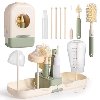 Diboniur 7 en 1 Goupillon Biberon Silicone avec Brosse à Tétines, Brosse à Paille, Distributeur de Savon et Égouttoir