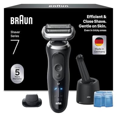 Braun Rasoir Electrique Homme Series 7 72-N7200cce, Etanche, Lames Flexibles Pour Bien Raser Le Visage et 3 Modes De Rasage, Accessoire Tondeuse A Barbe, Coffret Avec Une Station De Nettoyage