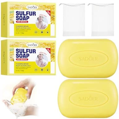 Savon au Soufre, Savon soufre, Savon le Naturel, Barre de savon au soufre,Soufre pour Peau Grasse, Visage & Corps - 2X125g