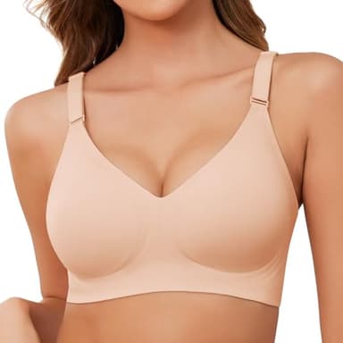 TOMEEK Soutiens-Gorge Femme sans Armature Soutien Gorge sans Coutures Push up Invisible Confort Brassiere Anti Affaissement avec Coussinets,Beige, Taille L