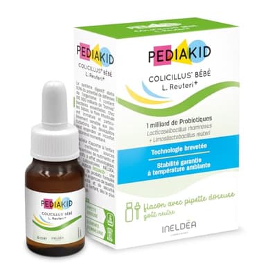 PEDIAKID - Colicillus Bébé - Probiotiques Lactobacillus GG & Reuteri - 1 Milliard UFC par prise - Réduit les contractions abdominales - Sans lactose - Goût Neutre - Dès la naissance - Flacon de 8ml