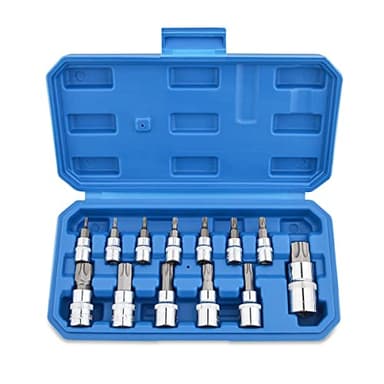 Gunpla 13 Pièces Jeu de Douilles Torx Embouts Tournevis Male Femelle T8 - T70 en Acier Chromé au Vanadium 1/4" 3/8" et 1/2" avec Boite pour Stockage