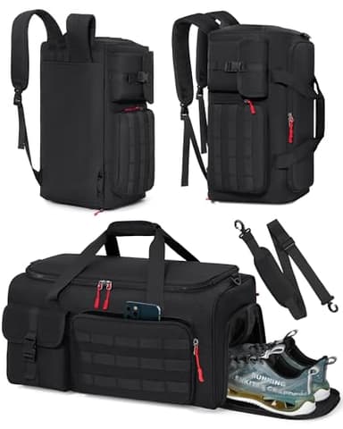 RAINSMORE 3 en 1 Sac de Sport Homme Sacs de Voyage Sac de Weekend Cabine Bagage Sac à Dos 45L avec Compartiments Chaussures et Ordinateur Portable