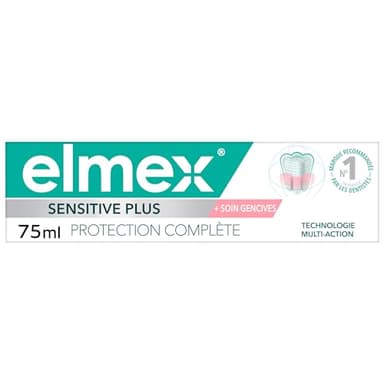 ELMEX - Dentifrice elmex® Sensitive Plus Protection Complète 75ml -Aide à protèger contre les dents sensibles et l'irritation des gencives-reminéralise l'émail- anti-tartre