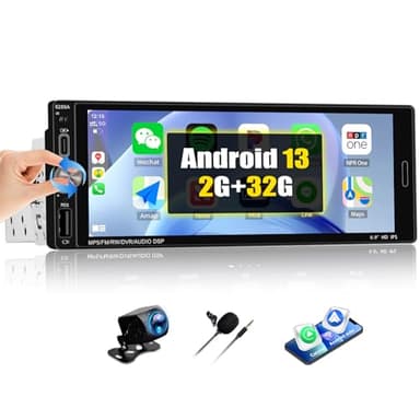 OiLiehu 2+32G Android 13 Autoradio 1 Din avec CarPlay Android Auto sans Fil, 6,9“ IPS Écran Tactile Poste Radio avec GPS WiFi Lien Miroir Bluetooth FM/RDS EQ USB Type-C SWC Caméra Arrière