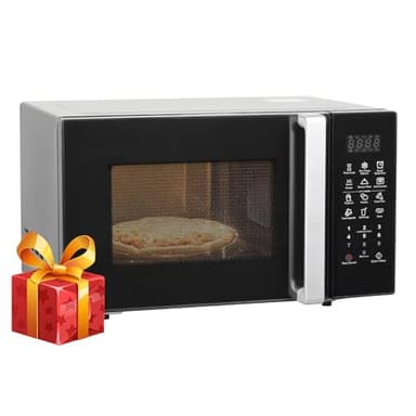 SMETA Four Micro-ondes Combiné 25L, Micro-ondes Grill 2 en 1, 900W, Grill 1000W, 11 Niveaux de Puissance, 6 Menus Automatiques, Fonction Décongélation, Cuisson Express, Sécurité Enfant, Noir