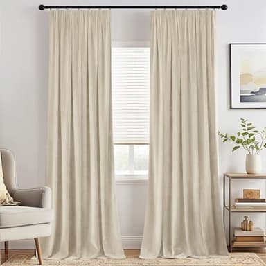 MIULEE Rideaux Velours avec Galon Fronceur 140x300 CM Lot de 2, Belle Luxueux Semi-occultant Rideaux Velours Beige, Moderne Rideau Salon Chambre Fenetre, Epais Rideau Velours Thermique