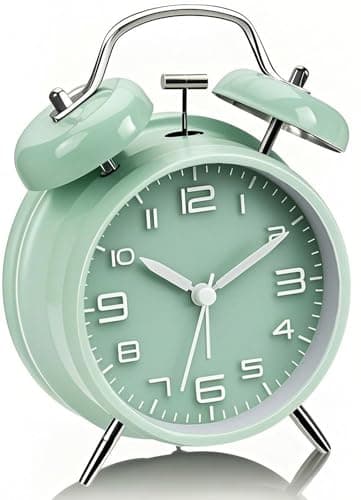 YsyYey Réveil analogique à double cloche, extra fort pour gros dormeurs, sans tic-tac, fonctionne avec piles avec veilleuse, réveil de chevet vintage en métal pour adultes, adolescents et enfants
