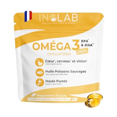 INOLAB Omega 3 DHA EPA EPAX I Huile de Poisson Sauvage ultra concentrée = 80% EPA/DHA I Oméga 3 faible indice Totox.