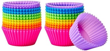 Amazon Basics Ronde caissettes à gâteaux, réutilisables en silicone, utilisation au four jusqu’à 220 °C, Lot de 24, Multicolore