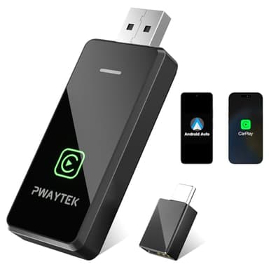 PWAYTEK 2 in 1 Adaptateur CarPlay sans Fil 2025 pour iPhone,Convertisseur USB-C/A 5GHz WiFi, Plug & Play Instantané, Compatible Voitures 2016+ et iOS 10+, Connexion Automatique Ultra-Rapide