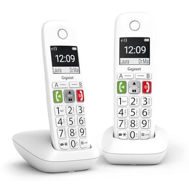 Gigaset E290 Duo - Téléphone Fixe sans Fil Blanc, 2 combinés avec Grand écran rétroéclairé, larges Touches, Fonction Blocage D'appels [Version Française]
