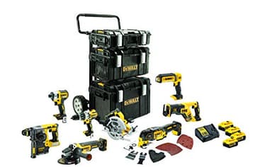 DEWALT Kit Premium 8 Outils XR 18V 5Ah Brushless - Perceuse Visseuse à Percussion, Visseuse à Chocs, Scie Circulaire, Multi-Cutter, Lampe, Meuleuse, Perforateur SDS+, Scie Sabre - DCK853P4-QW