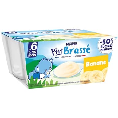 Nestlé Bébé - P'tit Brassé Banane - Laitage dès 6 mois - 4 x 100g (4 Laitages )