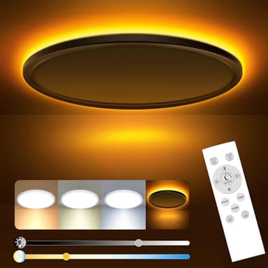 slochi Plafonnier LED Dimmable, Lampe de Plafond 24W 2800LM avec Télécommande, 1800K Veilleuse de Couleur Chaude, 3000K-6500K Luminaire Plafonnier Rond pour Salon, Chambres d'enfantsØ30CM-Blanc