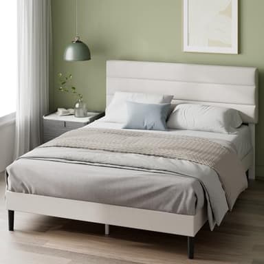 Zinus Piper Sommier 160x200 cm avec Lattes en Bois - Hauteur 30 cm - Tête & Cadre de Lit Double Tapissier - Montage Facile - Blanc Cassé
